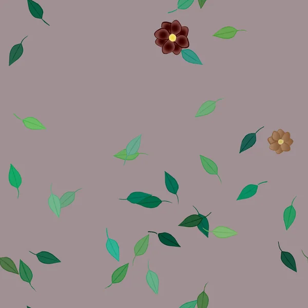 Modèle Vectoriel Avec Des Fleurs Colorées Simples Des Feuilles Vertes — Image vectorielle