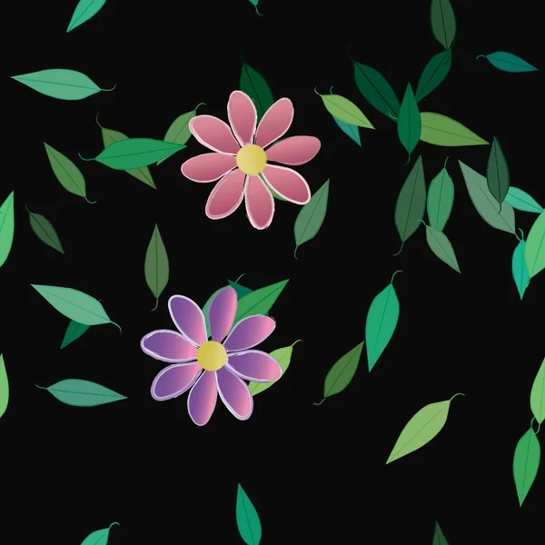 Hermosa Composición Con Flores Colores Simples Hojas Verdes Fondo Ilustración — Archivo Imágenes Vectoriales