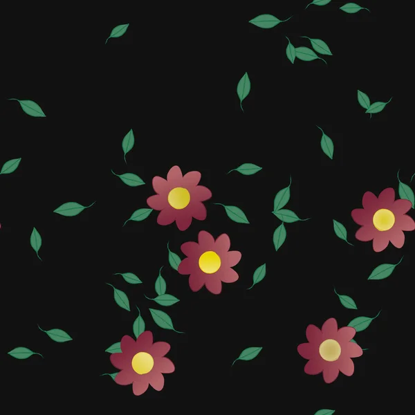 Flores Simples Con Hojas Verdes Composición Libre Ilustración Vectorial — Archivo Imágenes Vectoriales