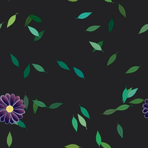 Basit Renkli Çiçekleri Arka Planda Yeşil Yaprakları Olan Güzel Kompozisyon — Stok Vektör