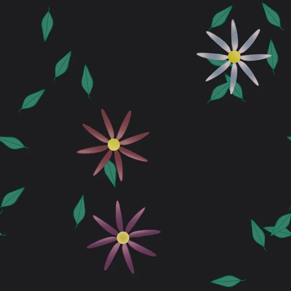 Modèle Vectoriel Avec Des Fleurs Colorées Simples Des Feuilles Vertes — Image vectorielle