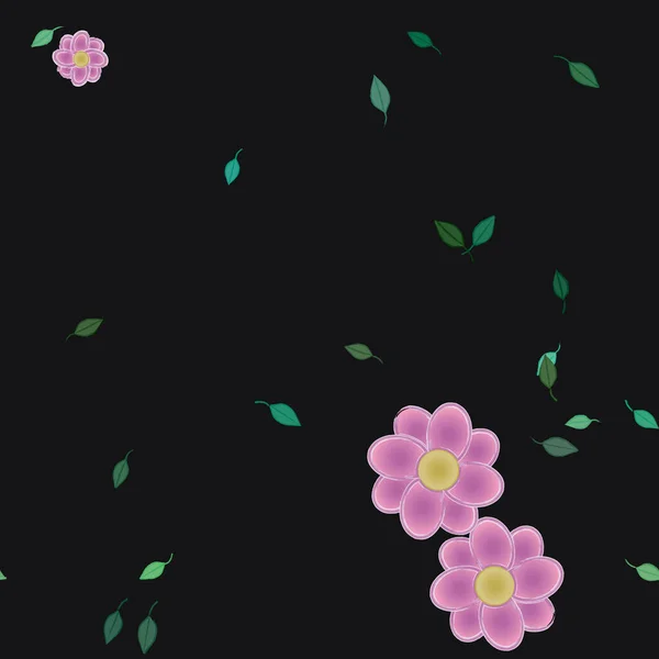 Fleurs Simples Avec Des Feuilles Vertes Composition Libre Illustration Vectorielle — Image vectorielle