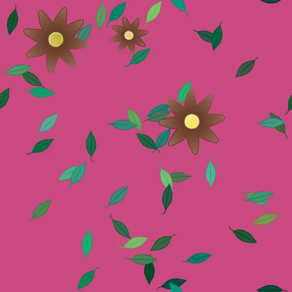 Composición Diseño Con Flores Simples Hojas Verdes Ilustración Vectorial — Archivo Imágenes Vectoriales