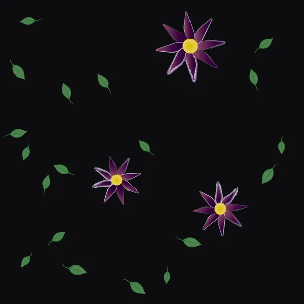 Composición Diseño Con Flores Simples Hojas Verdes Ilustración Vectorial — Archivo Imágenes Vectoriales