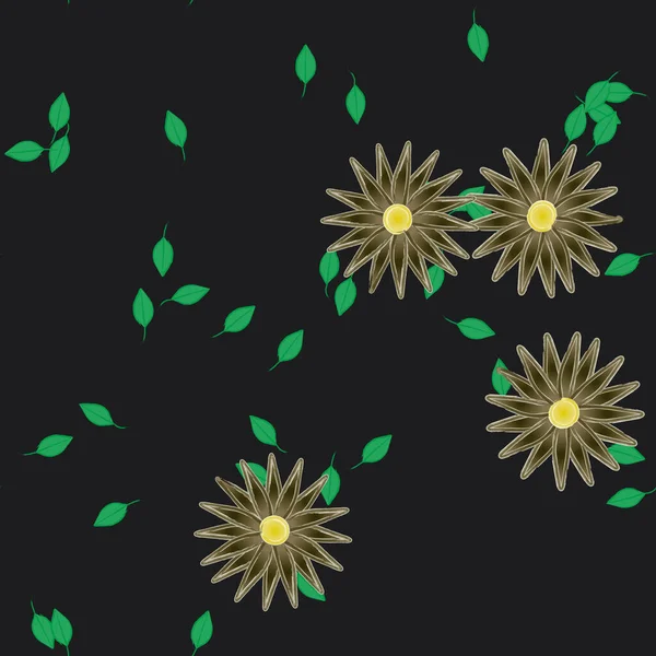 Composición Libre Con Flores Colores Simples Hojas Verdes Para Papel — Vector de stock