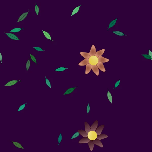 Flores Con Hojas Verdes Composición Libre Ilustración Vectorial — Archivo Imágenes Vectoriales