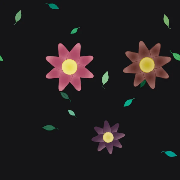 Mooie Compositie Met Eenvoudige Gekleurde Bloemen Groene Bladeren Achtergrond Vector — Stockvector