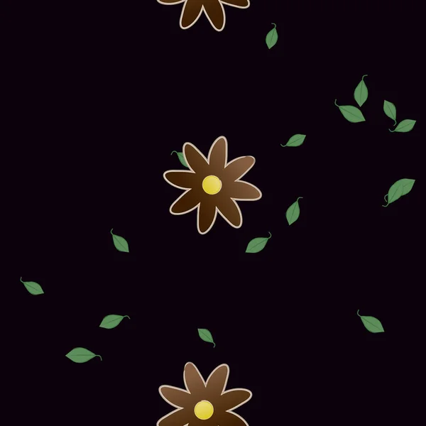 Flores Simples Con Hojas Verdes Composición Libre Ilustración Vectorial — Vector de stock