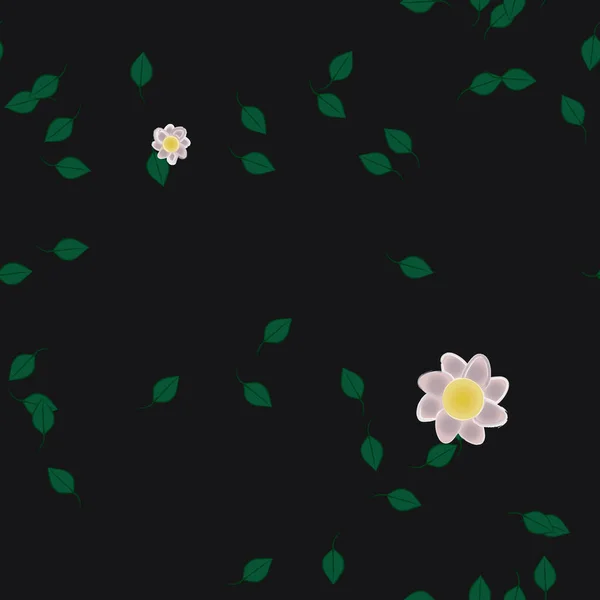 Composição Design Com Flores Simples Folhas Verdes Ilustração Vetorial — Vetor de Stock