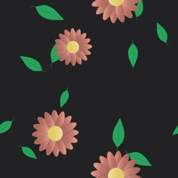 Composição Bonita Com Flores Coloridas Simples Folhas Verdes Fundo Ilustração — Vetor de Stock