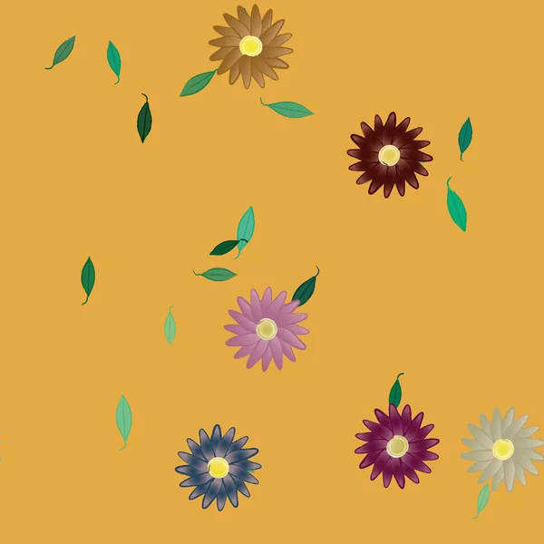 Composición Diseño Con Flores Simples Hojas Verdes Ilustración Vectorial — Archivo Imágenes Vectoriales