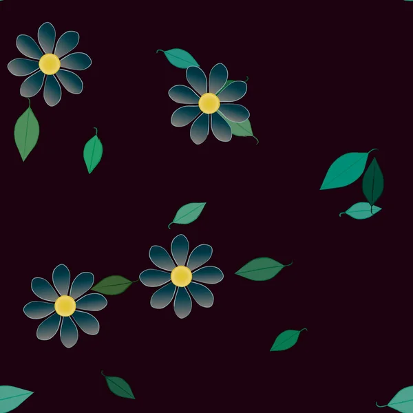 Modèle Vectoriel Avec Des Fleurs Colorées Simples Des Feuilles Vertes — Image vectorielle