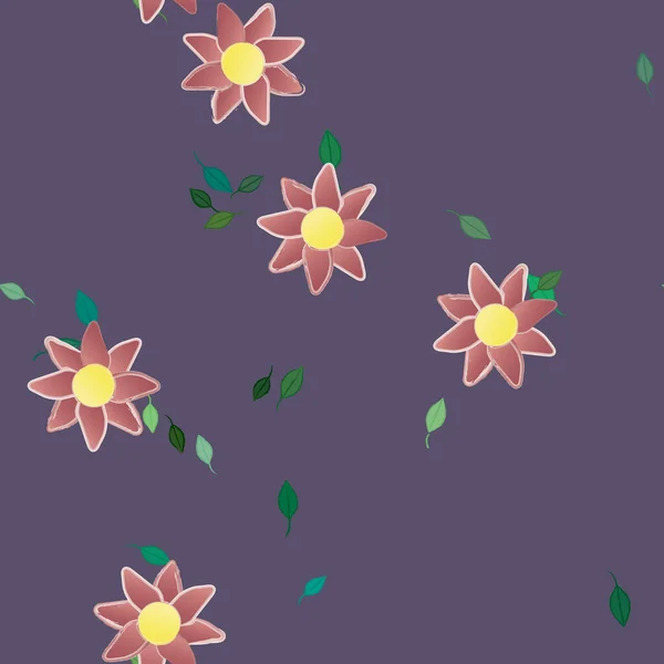 Modèle Vectoriel Avec Des Fleurs Colorées Simples Des Feuilles Vertes — Image vectorielle