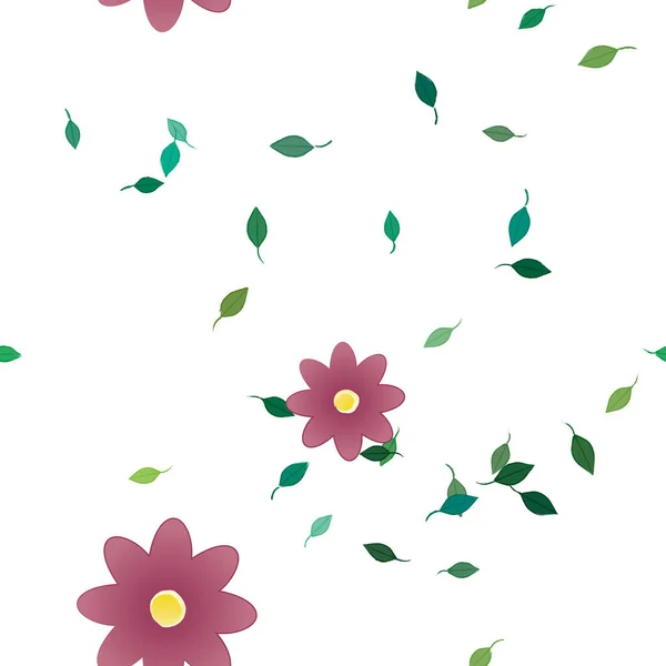 Composição Bonita Com Flores Coloridas Simples Folhas Verdes Fundo Ilustração — Vetor de Stock