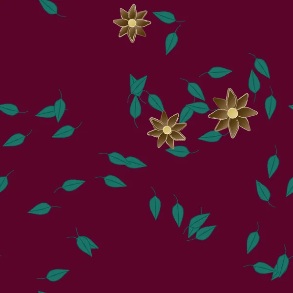 Fleurs Simples Avec Des Feuilles Vertes Composition Libre Illustration Vectorielle — Image vectorielle