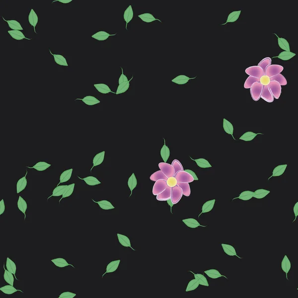 Hermosa Composición Con Flores Colores Simples Hojas Verdes Fondo Ilustración — Archivo Imágenes Vectoriales