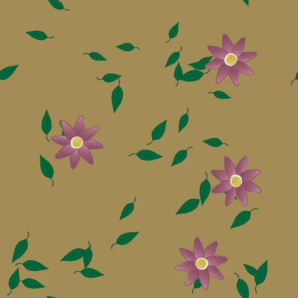 Composición Diseño Con Flores Simples Hojas Verdes Ilustración Vectorial — Vector de stock