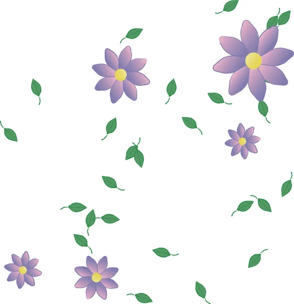 Composición Diseño Con Flores Simples Hojas Verdes Ilustración Vectorial — Vector de stock