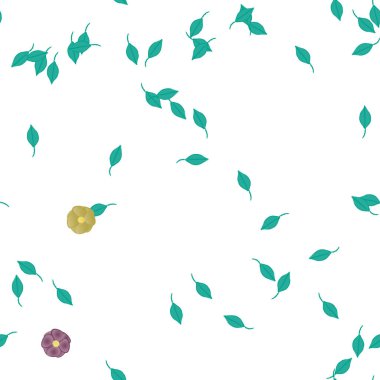 Basit çiçek ve yeşil yapraklı tasarım kompozisyonu, vektör illüstrasyonu