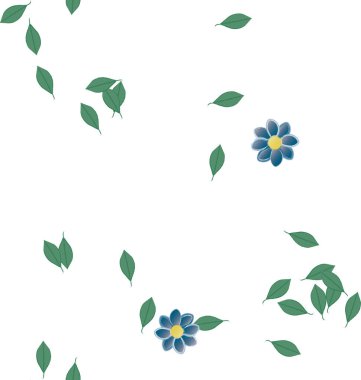 Serbest kompozisyonda yeşil yapraklı çiçekler, vektör illüstrasyonu