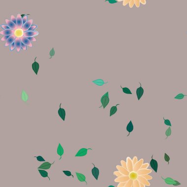 Basit çiçek ve yeşil yapraklı tasarım kompozisyonu, vektör illüstrasyonu