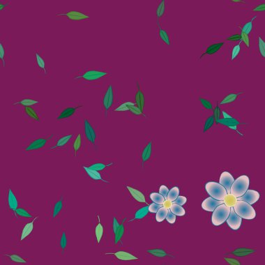 Basit çiçek ve yeşil yapraklı tasarım kompozisyonu, vektör illüstrasyonu