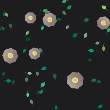 Basit çiçek ve yeşil yapraklı tasarım kompozisyonu, vektör illüstrasyonu