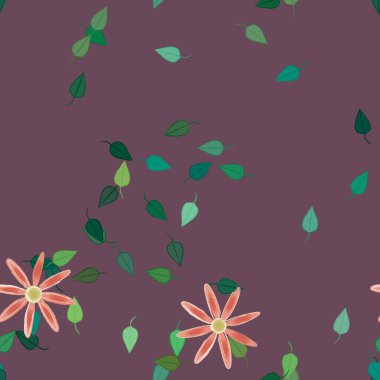 Basit renkli çiçekler ve yeşil yapraklı vektör şablonu