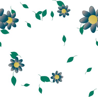 Basit renkli çiçekler ve yeşil yapraklı vektör şablonu