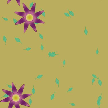 Basit renkli çiçekler ve yeşil yapraklı vektör şablonu