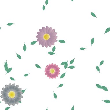 Basit çiçek ve yeşil yapraklı tasarım kompozisyonu, vektör illüstrasyonu