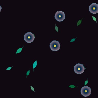 basit renkli çiçekleri olan serbest kompozisyon ve duvar kağıdı için yeşil yapraklar, vektör illüstrasyonu