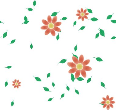 Basit çiçek ve yeşil yapraklı tasarım kompozisyonu, vektör illüstrasyonu