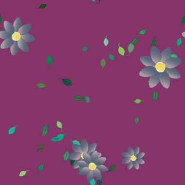 Basit renkli çiçekler ve yeşil yapraklı vektör şablonu