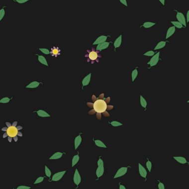 Serbest kompozisyonda yeşil yapraklı çiçekler, vektör illüstrasyonu