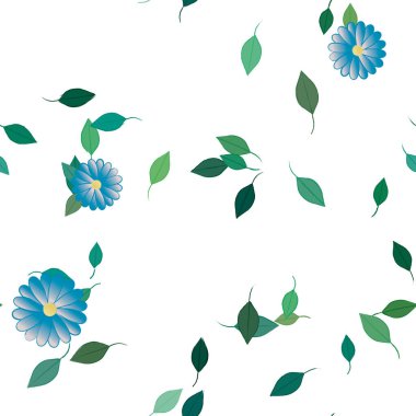 Basit çiçek ve yeşil yapraklı tasarım kompozisyonu, vektör illüstrasyonu