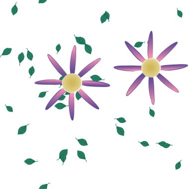 Basit renkli çiçekler ve yeşil yapraklı vektör şablonu