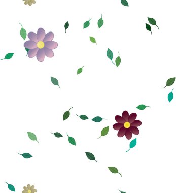 Serbest kompozisyonda yeşil yapraklı çiçekler, vektör illüstrasyonu