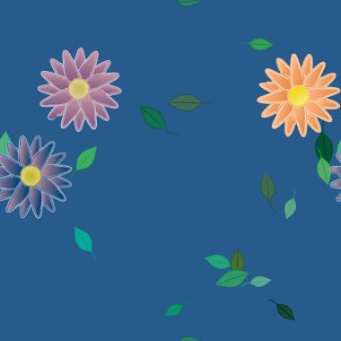 Basit renkli çiçekler ve yeşil yapraklı vektör şablonu