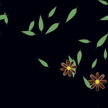 Basit çiçek ve yeşil yapraklı tasarım kompozisyonu, vektör illüstrasyonu