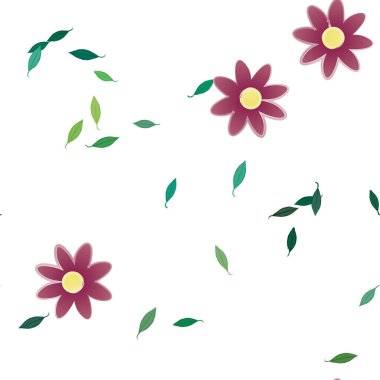 Basit renkli çiçekler ve yeşil yapraklı vektör şablonu