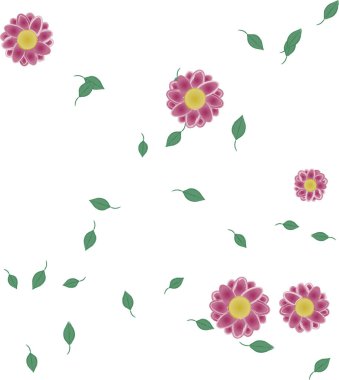 Basit çiçek ve yeşil yapraklı tasarım kompozisyonu, vektör illüstrasyonu