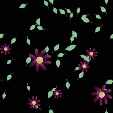 Serbest kompozisyonda yeşil yapraklı çiçekler, vektör illüstrasyonu