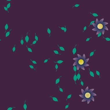 Basit renkli çiçekler ve yeşil yapraklı vektör şablonu