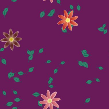 Basit çiçek ve yeşil yapraklı tasarım kompozisyonu, vektör illüstrasyonu