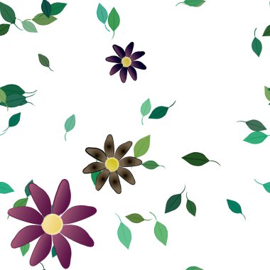 Serbest kompozisyonda yeşil yapraklı çiçekler, vektör illüstrasyonu