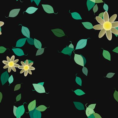 Serbest kompozisyonda yeşil yapraklı çiçekler, vektör illüstrasyonu