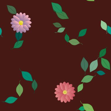 Basit renkli çiçekler ve yeşil yapraklı vektör şablonu