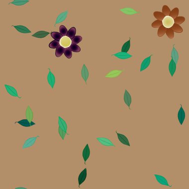 Basit renkli çiçekler ve yeşil yapraklı vektör şablonu