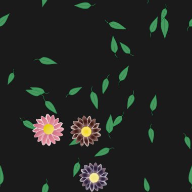 Basit renkli çiçekler ve yeşil yapraklı vektör şablonu